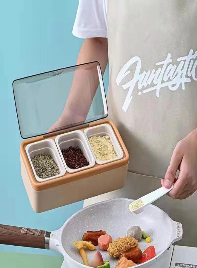 Rasdion 4 Compartments Seasoning Storage Box Container with Cover and Divided Serving Bowls and Spoons for Party Festive Decor for Kitchen Condiment Jars Plastic Seasoning Box Set - Image 4